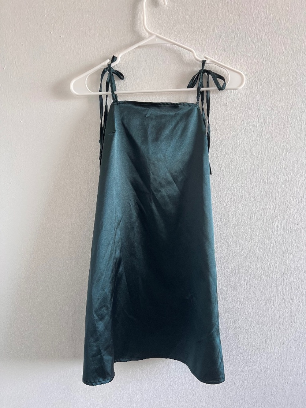 Dark Teal Satin Tie-Strap Midi Dress